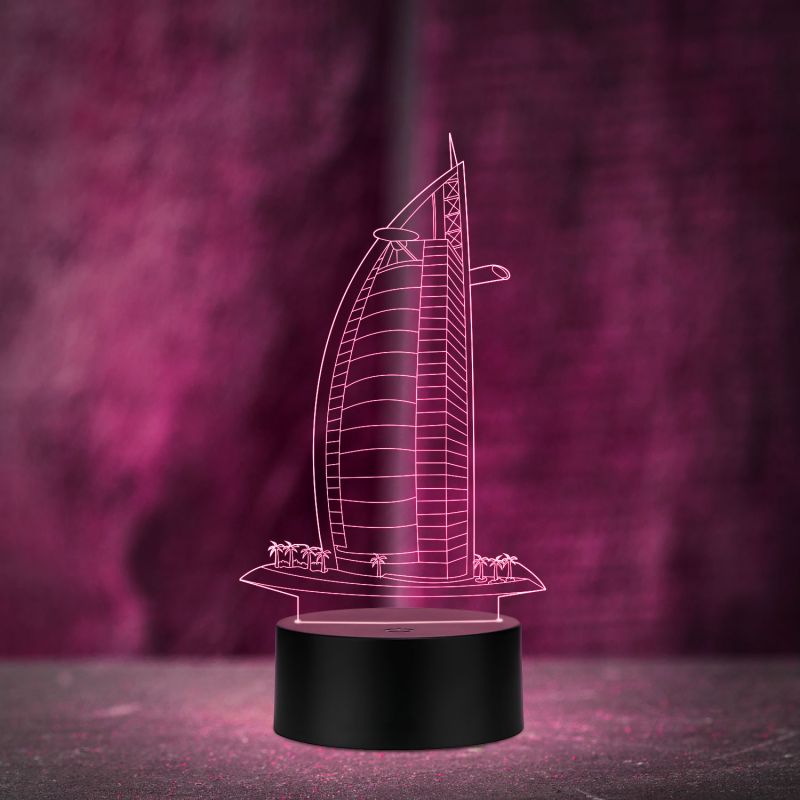 3D Illusion Burj-al-arab Led Night Lamp Multicolored Light Gift for Birthday